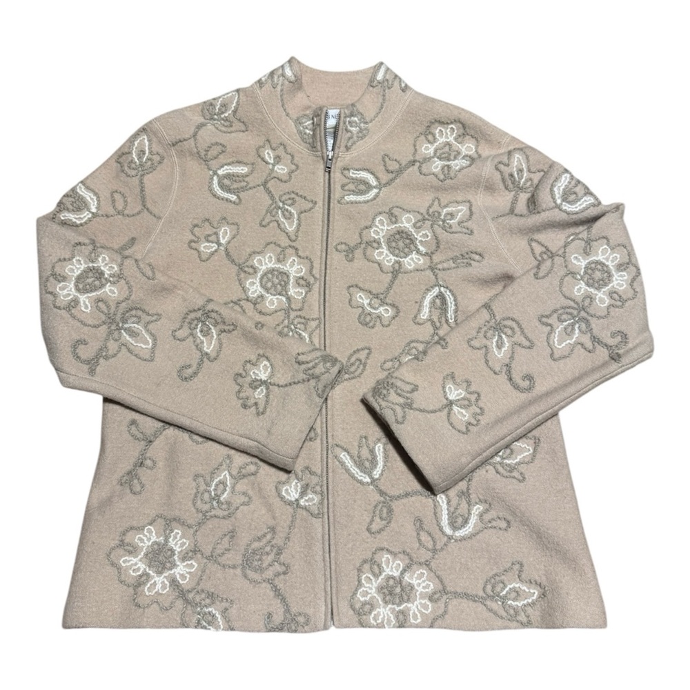 Vintage Jones New York Merino Wool Embroidered Sweater Jacket Medium Cottage